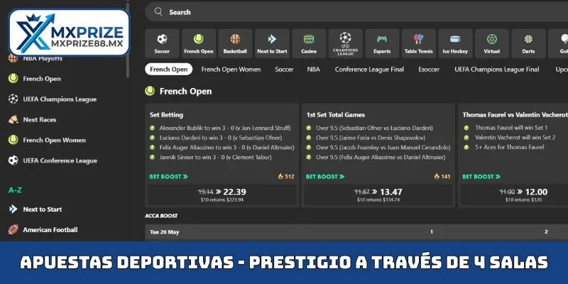 MXPRIZE apuestas deportivas - Prestigio a través de 4 salas